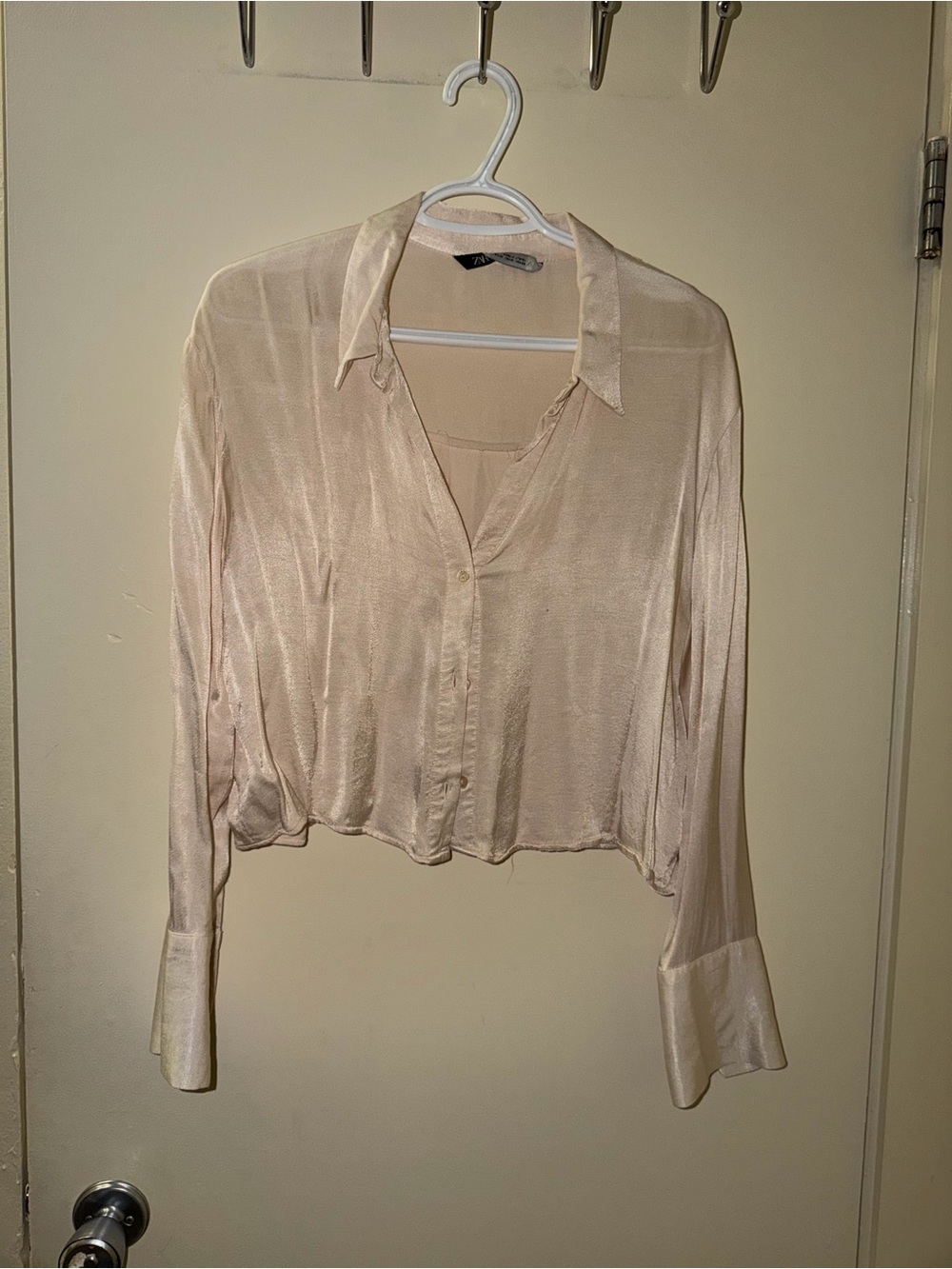 Zara Satin Button-Down Blouse - Cream